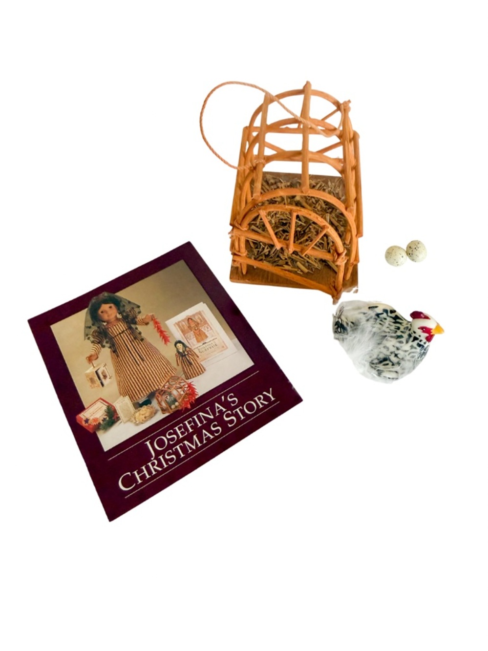 RARE 1997 First Year Josefina's Christmas Story Hen, Cage & Eggs